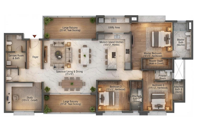 3 BHK floor plan